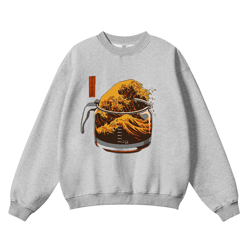 Coffee Great Wave Vintage Cotton Blend Crewneck Sweatshirt