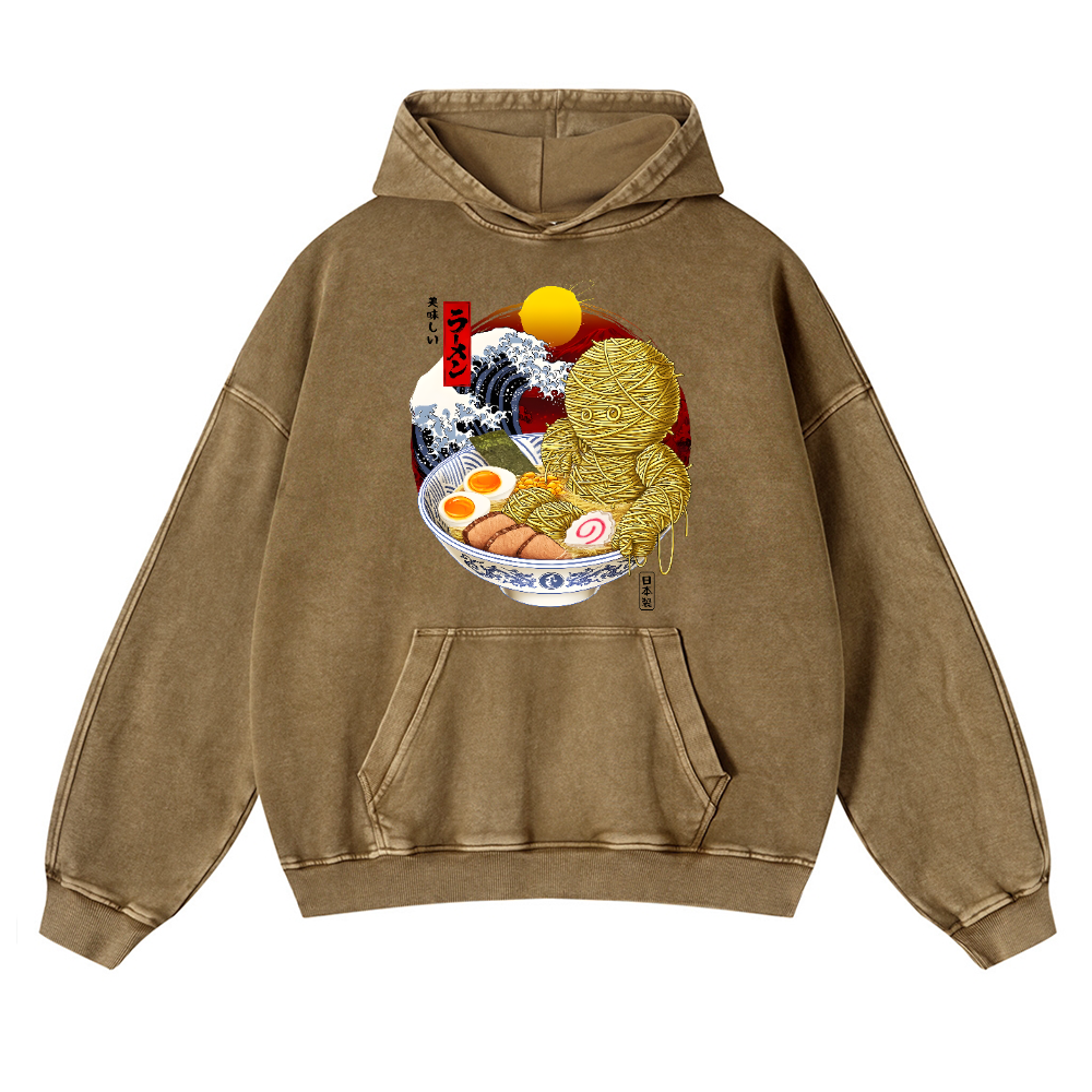 Ramen Mummy Vintage Washed Thick Cotton Hoodie