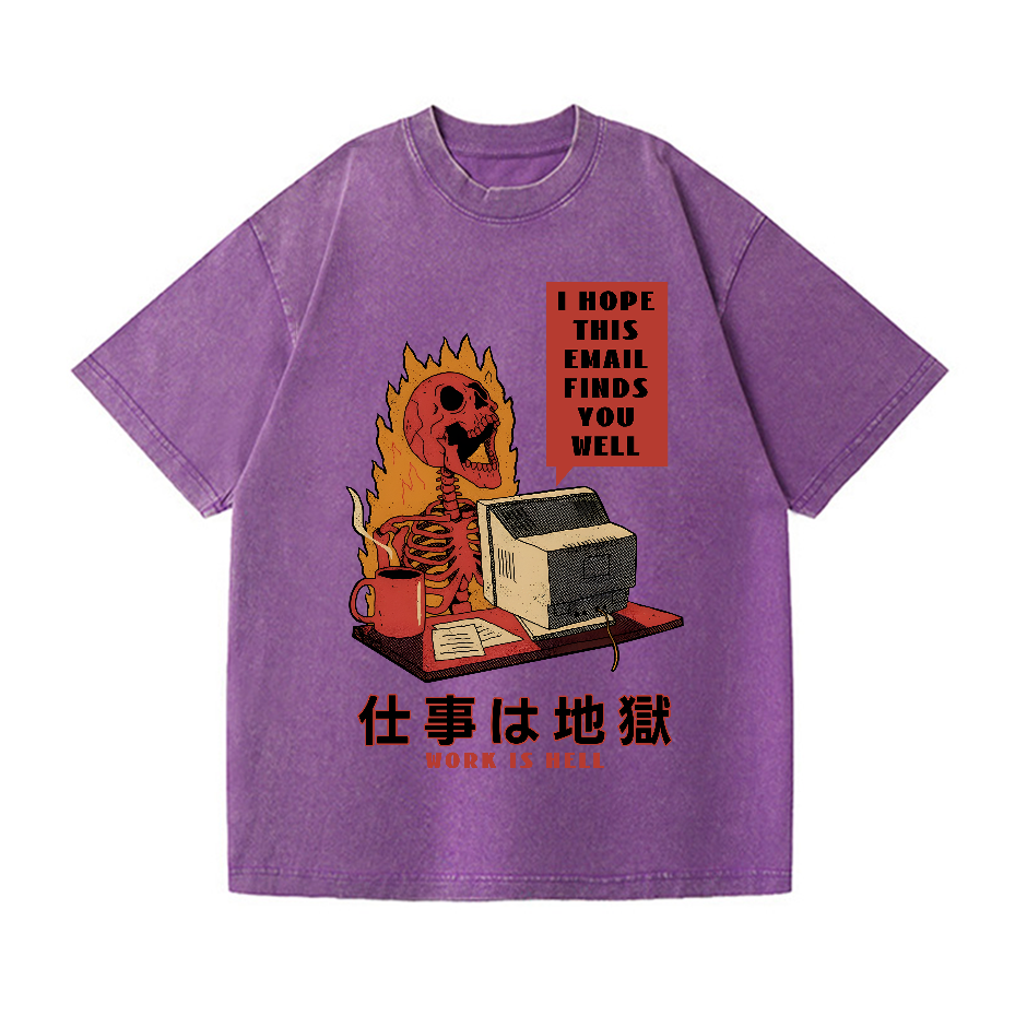 Skull Work Is Hell Vintage Wash Japanese Design T-Shirt