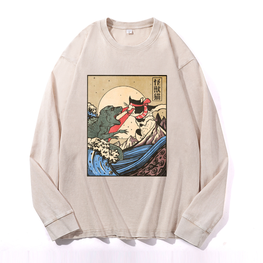 Vintage Cotton Wash Crewneck Long-Sleeve T-Shirt