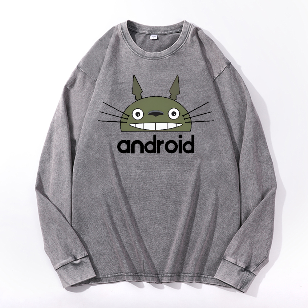 Ghibli Totoro Android Vintage Cotton Wash Long-sleeve T-shirt