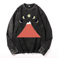 Fuji Cat Vintage Cotton Wash Crewneck Long-Sleeve T-Shirt