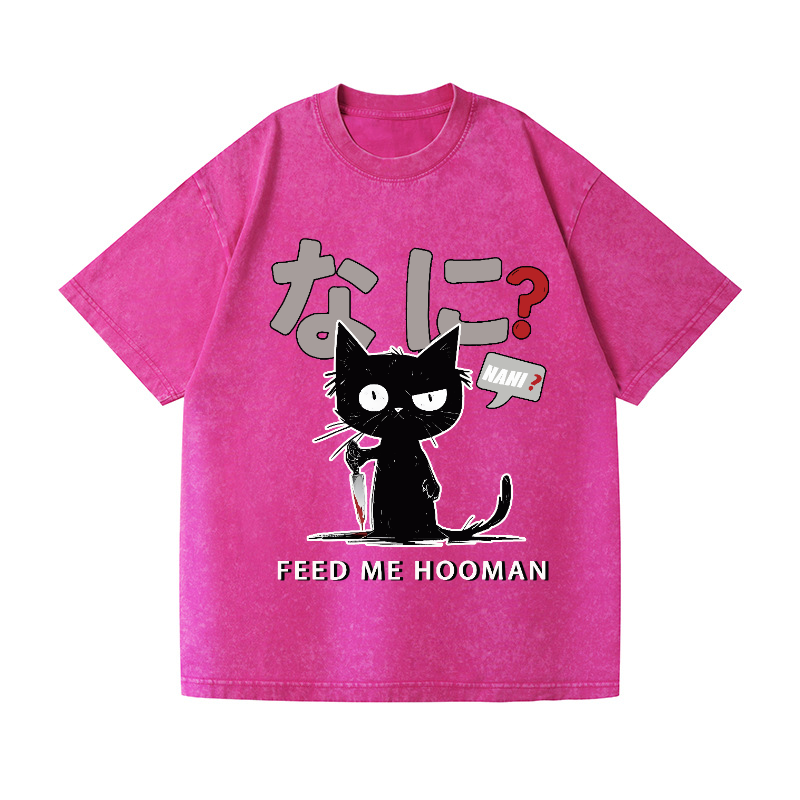 Cat Feed Me Vintage Wash Japanese Design T-Shirt
