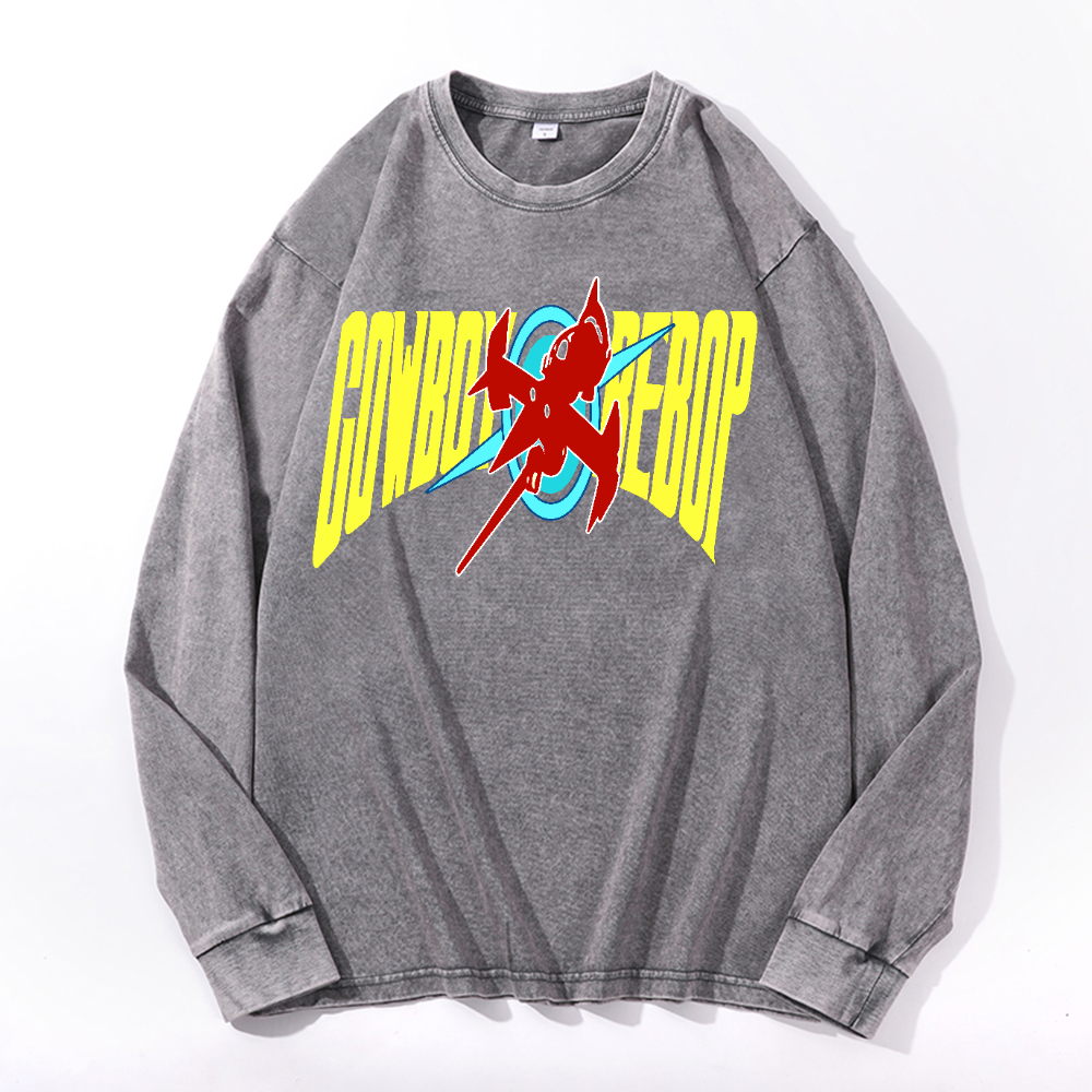 Cowboy Bebop Vintage Cotton Wash Crewneck Long-Sleeve T-Shirt