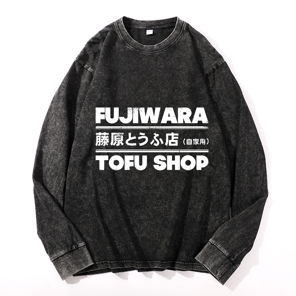 Vintage Cotton Wash Crewneck Long-Sleeve T-Shirt