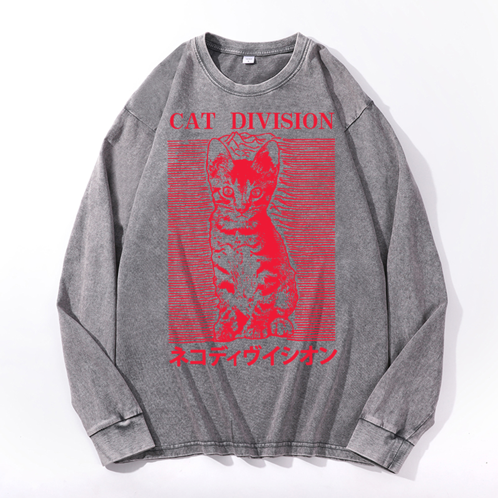 Cat Division Vintage Cotton Wash Crewneck Long-Sleeve T-Shirt