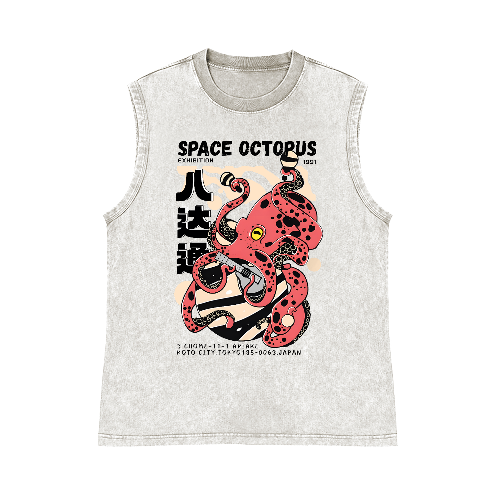 Octopus Pure Cotton Wash-Dyed Sleeveless Tank Top