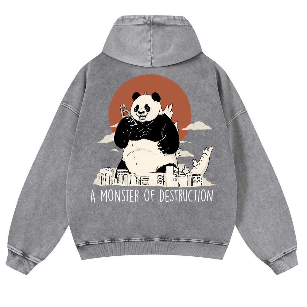 Panda Kaiju Vintage Washed Cotton Back Art Hoodie