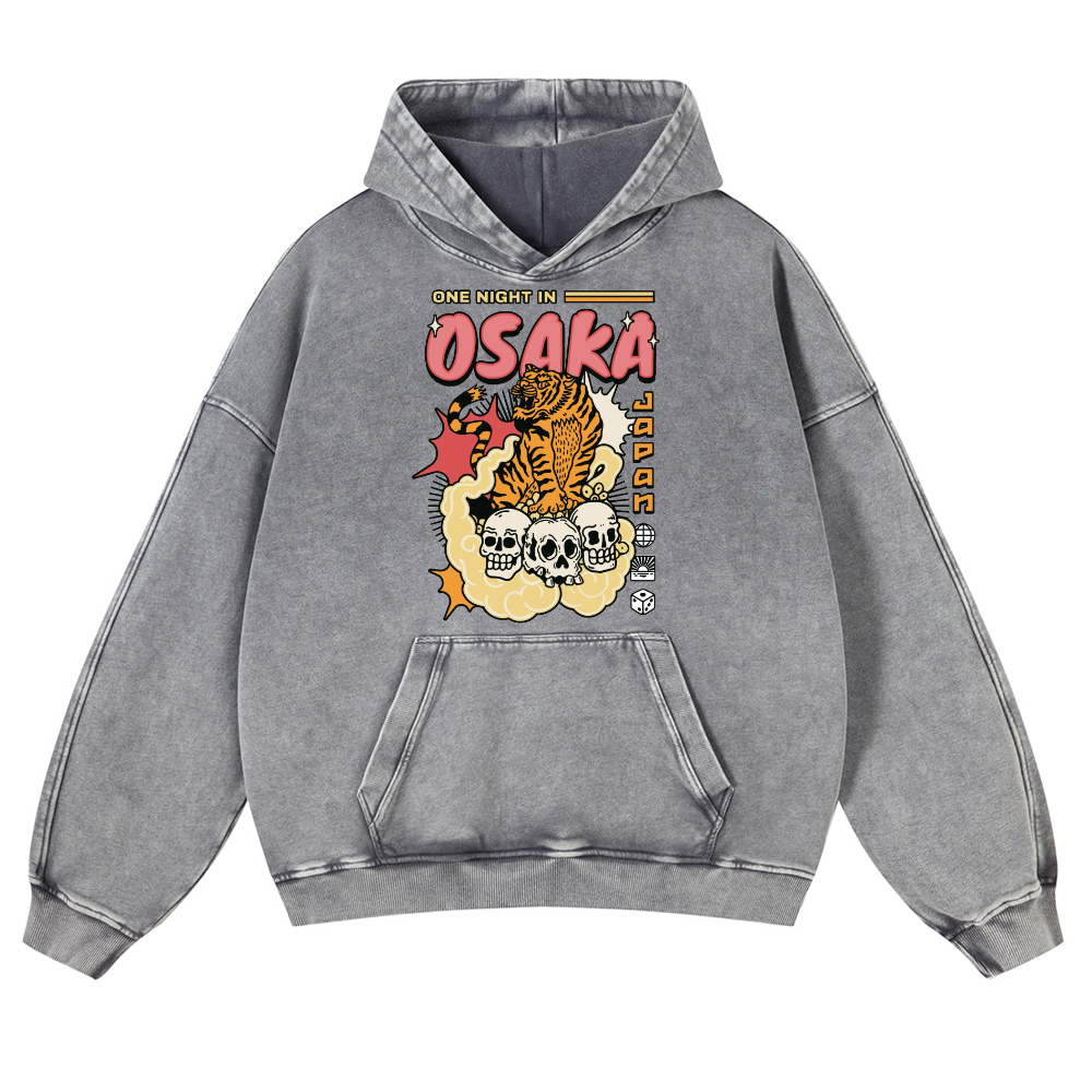 One Night in Osaka Tiger Vintage Washed Thick Cotton Hoodie