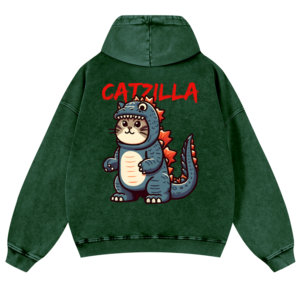 Cat Kaiju Catzilla Vintage Washed Cotton Back Art Hoodie