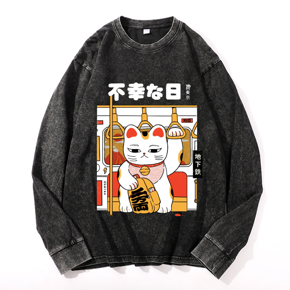 Unlucky Day Vintage Cotton Wash Crewneck Long-Sleeve T-Shirt