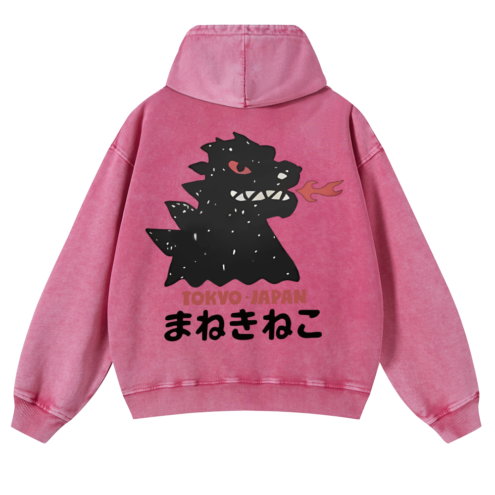 Kaiju Monster Tokyo Japan Vintage Washed Cotton Back Art Hoodie