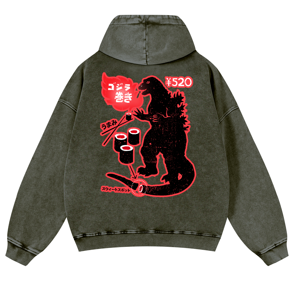 Kaiju Sushi Vintage Washed Cotton Back Art Hoodie