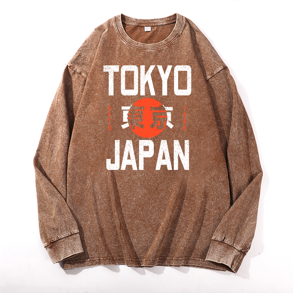 Tokyo Japan Vintage Cotton Wash Crewneck Long-Sleeve T-Shirt