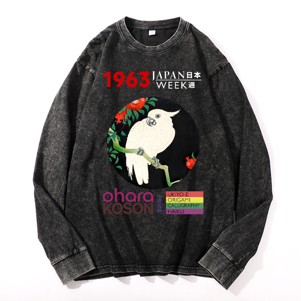 Ohara Koson Vintage Cotton Wash Crewneck Long-Sleeve T-Shirt