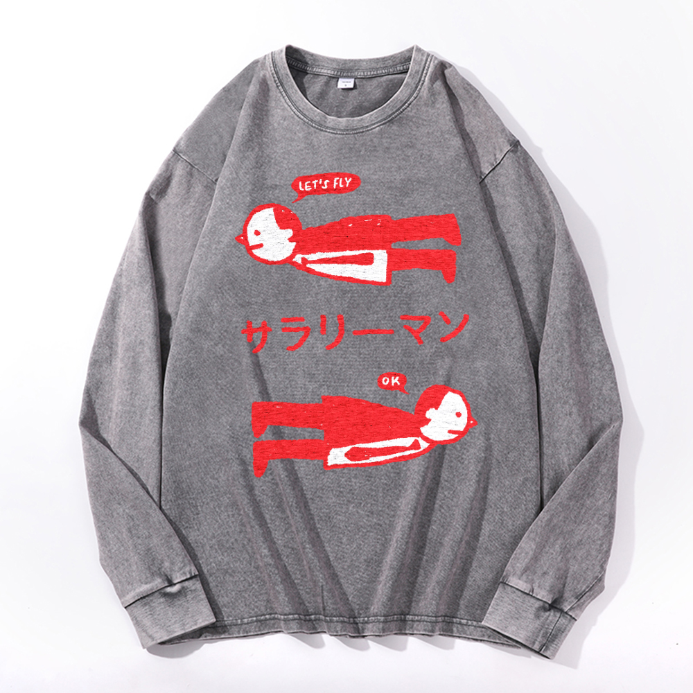 Vintage Cotton Wash Crewneck Long-Sleeve T-Shirt