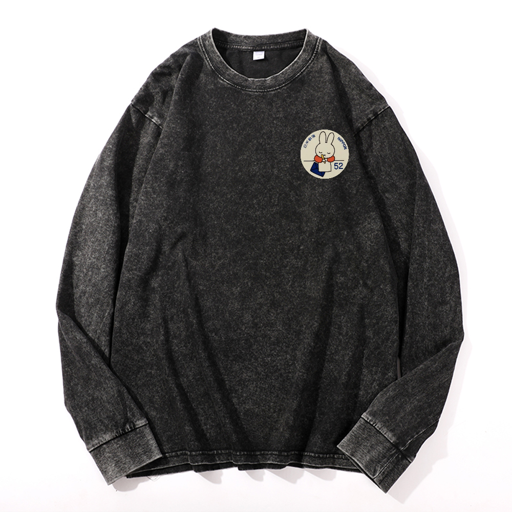 Vintage Cotton Wash Crewneck Long-Sleeve T-Shirt