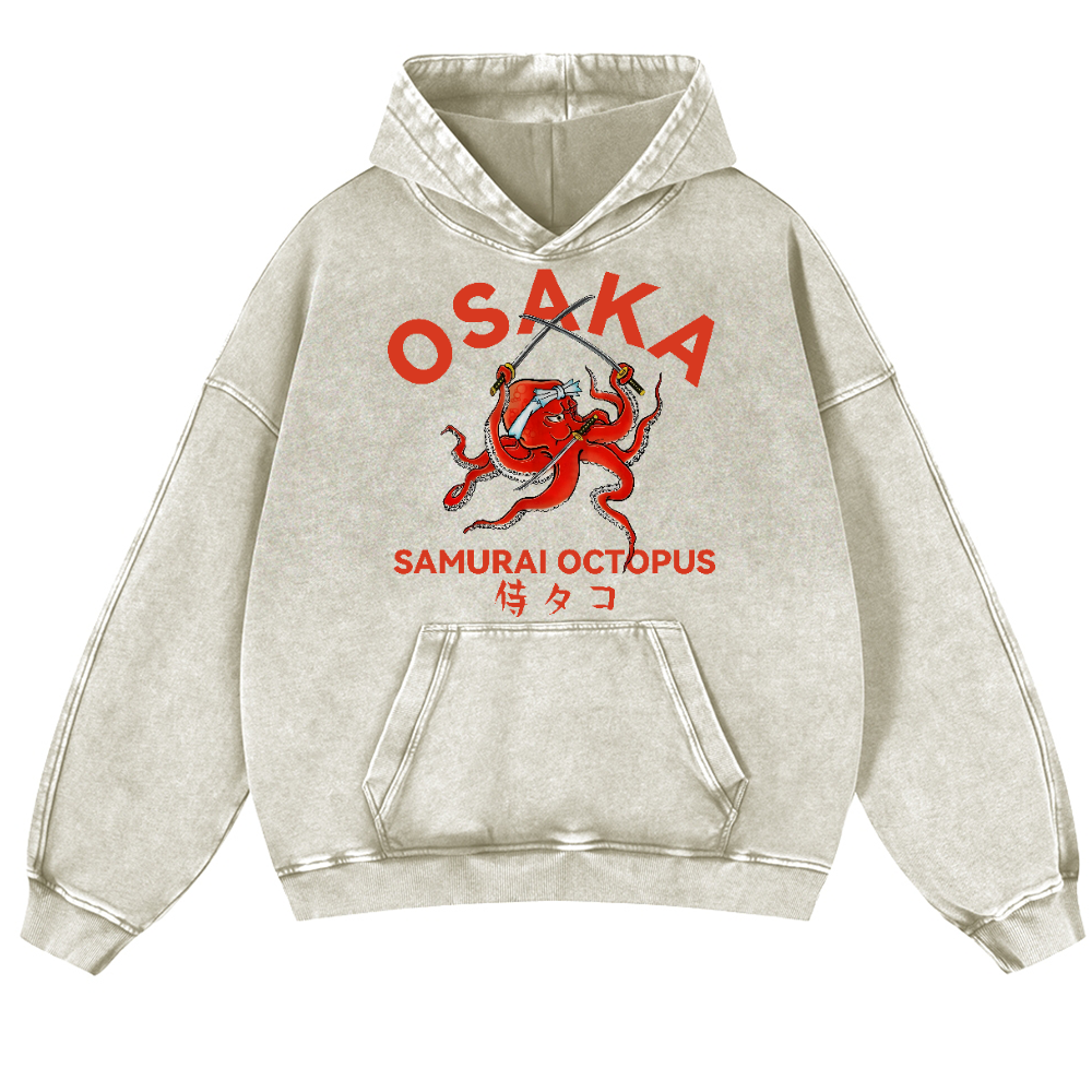 Samurai Octopus Vintage Washed Thick Cotton Hoodie