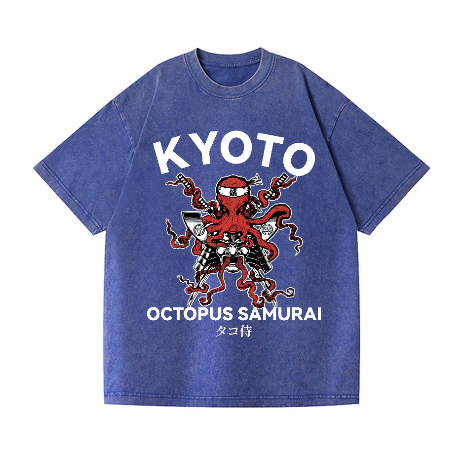 Kyoto Octopus Samurai Vintage Wash Japanese Design T-Shirt