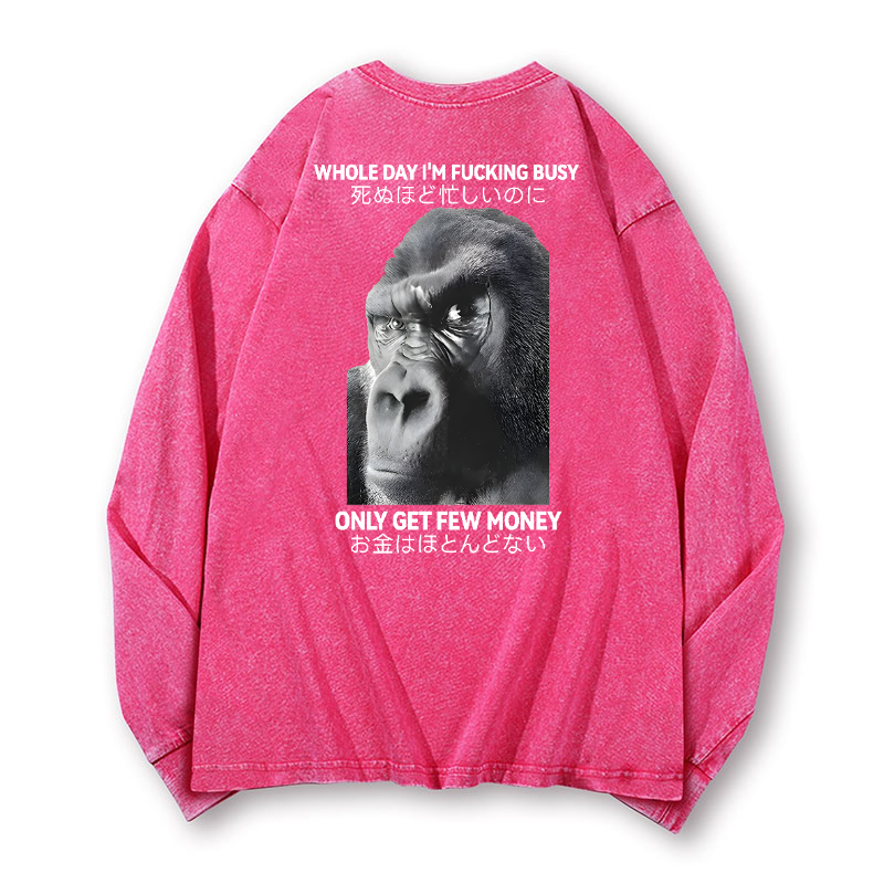 Gorilla Only Get Few Money Vintage Washed Cotton Back Art Long-sleeve T-shirt