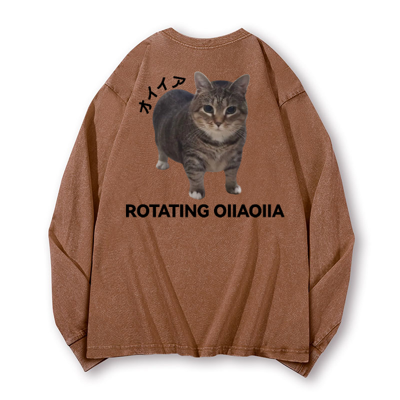 OIIA Cat Vintage Washed Cotton Back Art Long-sleeve T-shirt