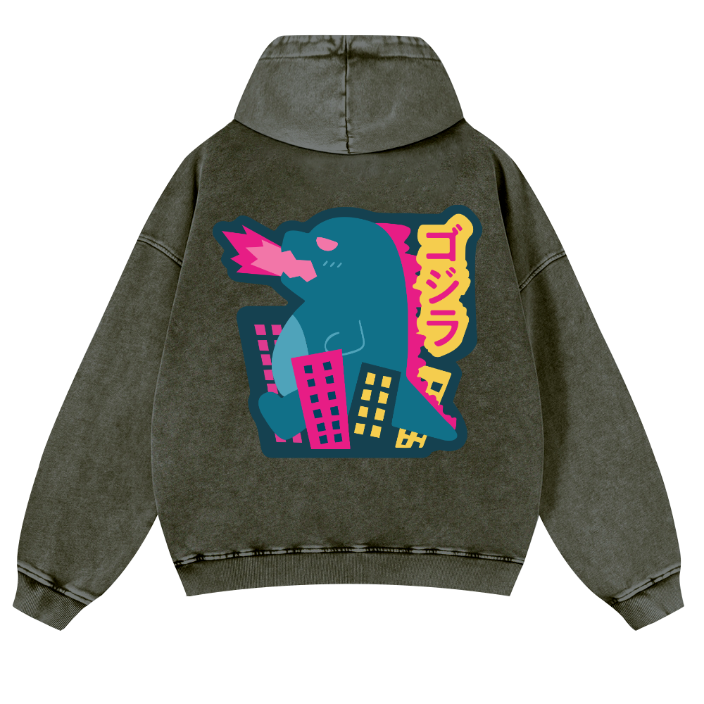 Kaiju Vintage Washed Cotton Back Art Hoodie