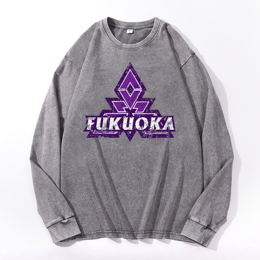 Fukuoka Vintage Cotton Wash Crewneck Long-Sleeve T-Shirt