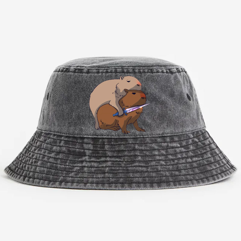 Capybaras and the Mysterious Sword Vintage 100% Cotton Bucket Hat