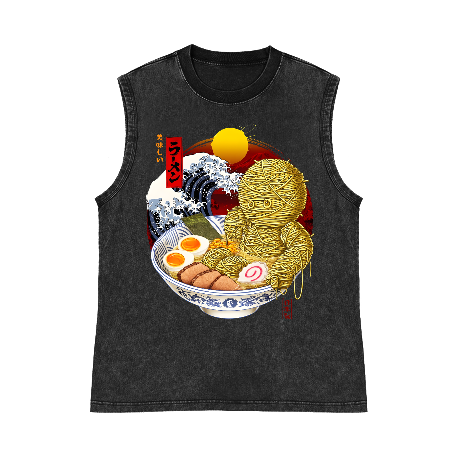 Ramen Mummy Pure Cotton Wash-Dyed Sleeveless Tank Top