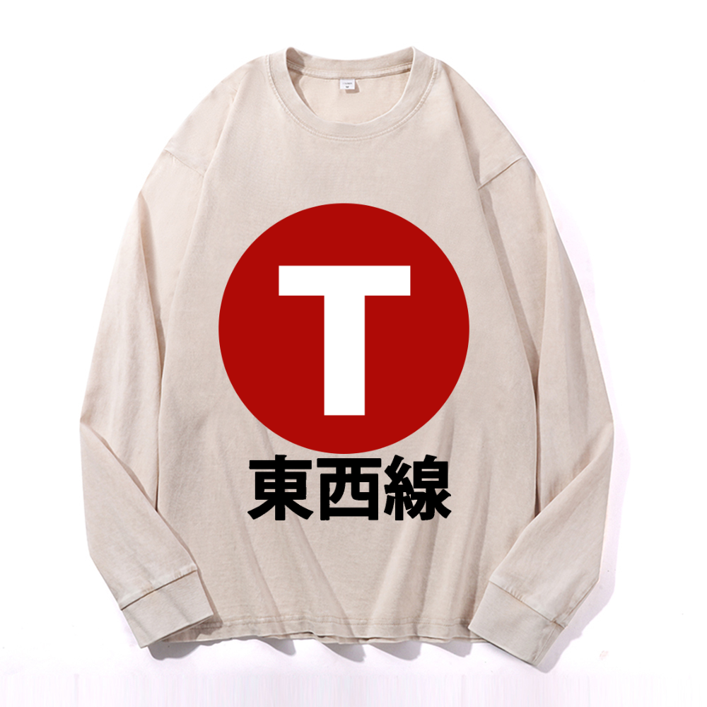 Vintage Cotton Wash Crewneck Long-Sleeve T-Shirt