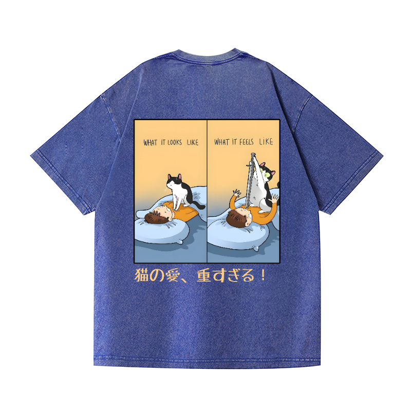 Cat Vintage Wash Japanese Design Back Art T-Shirt