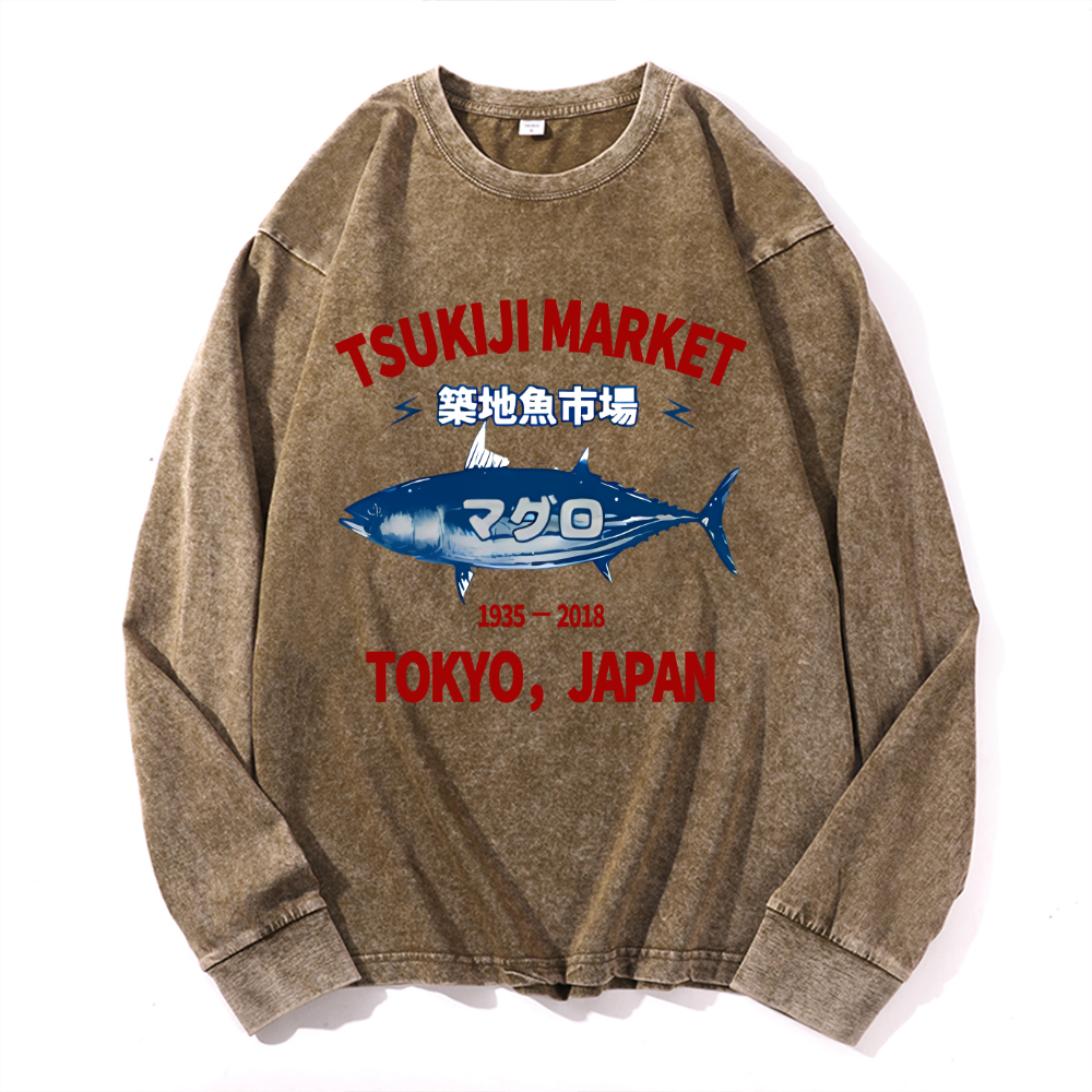 Vintage Cotton Wash Crewneck Long-Sleeve T-Shirt
