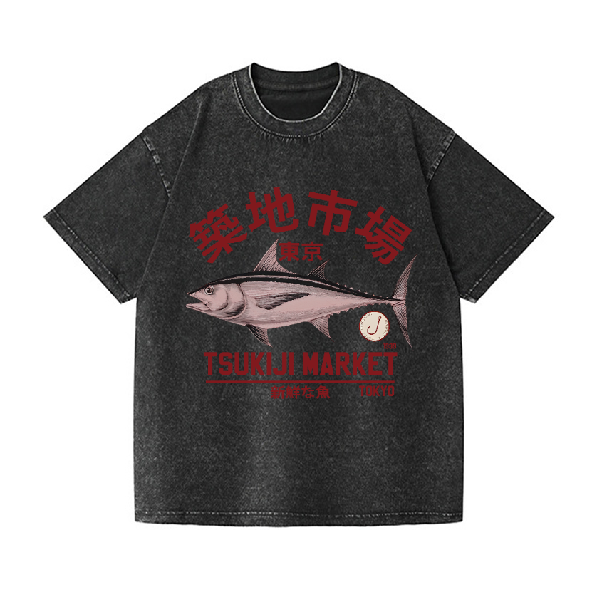 Tsukiji Fish Market Vintage Wash Japanese Design T-Shirt