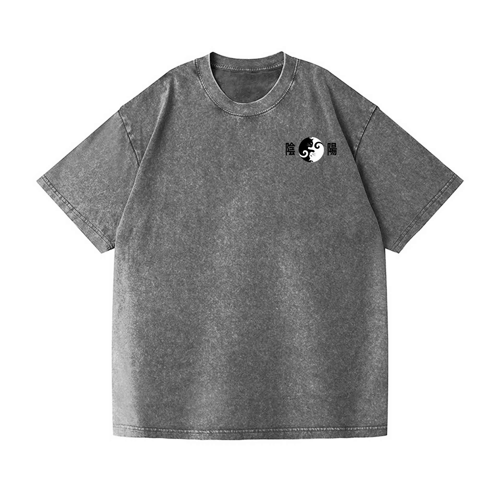 Yin-yang Cat Vintage Wash Japanese Design Back Art T-Shirt