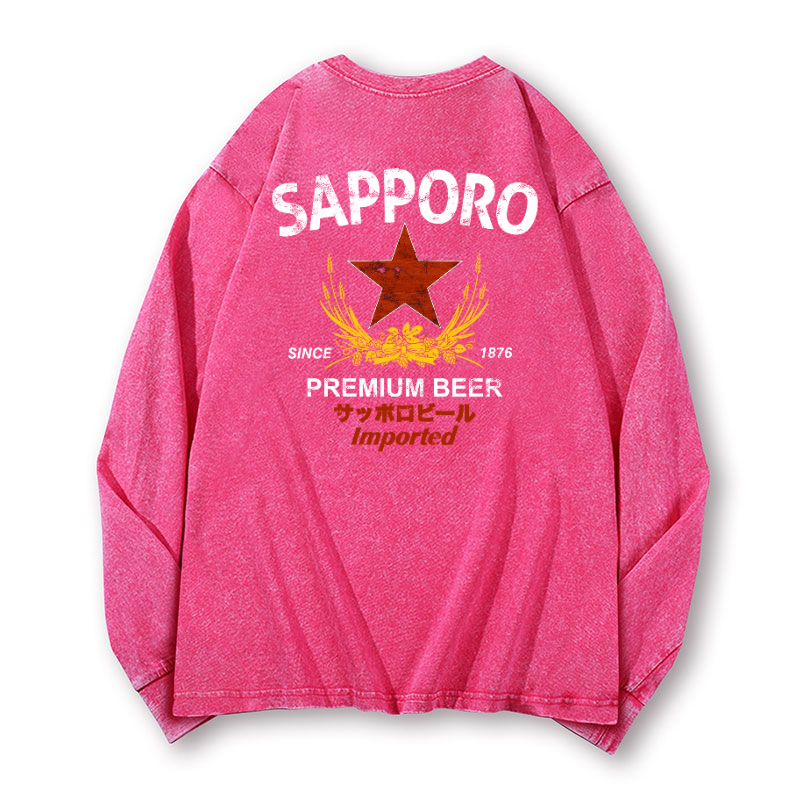 Sapporo Beer Vintage Washed Cotton Back Art Long-sleeve T-shirt