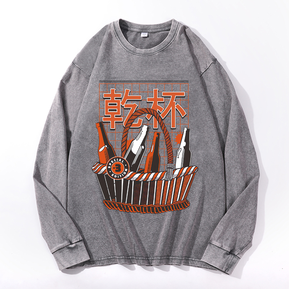 Vintage Cotton Wash Crewneck Long-Sleeve T-Shirt