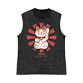 Lucky Cat Pure Cotton Wash-Dyed Sleeveless Tank Top