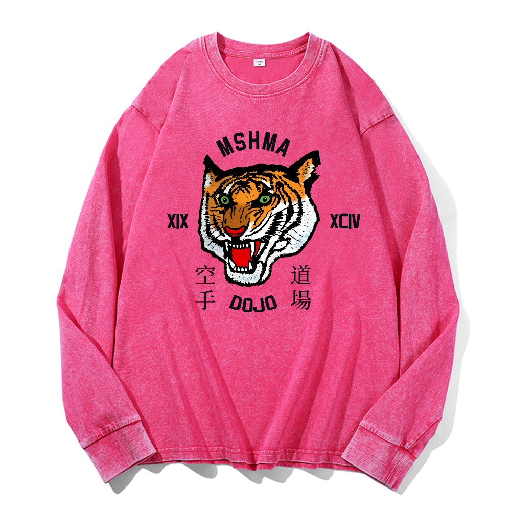 MSHMA Dojo Tiger Vintage Cotton Wash Crewneck Long-Sleeve T-Shirt