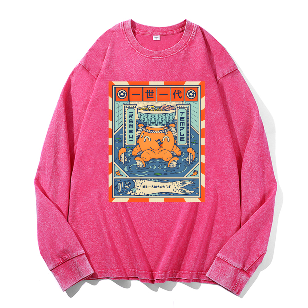Octopus Vintage Cotton Wash Crewneck Long-Sleeve T-Shirt