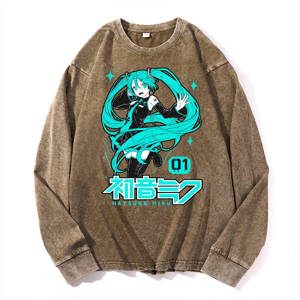 Hatsune Miku Vintage Cotton Wash Long-sleeve T-shirt