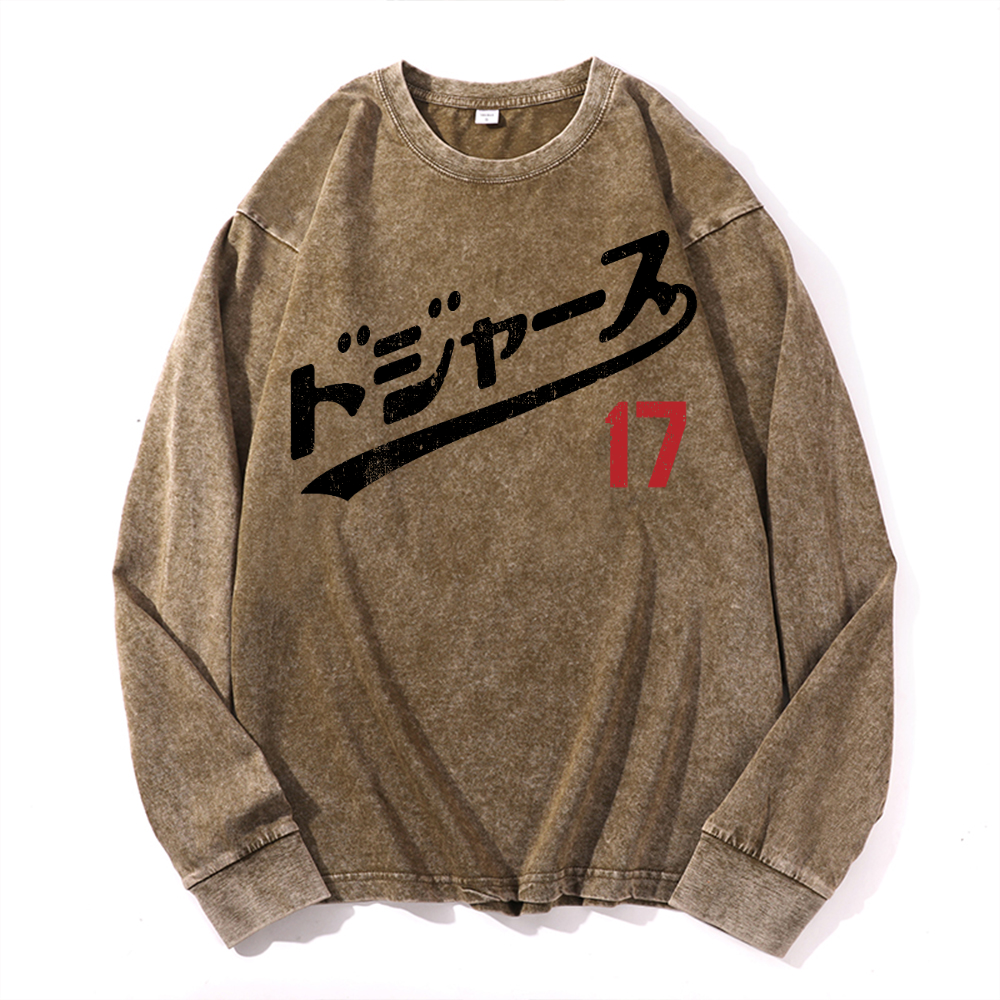 Dodger Baseball Vintage Cotton Wash Long-sleeve T-shirt