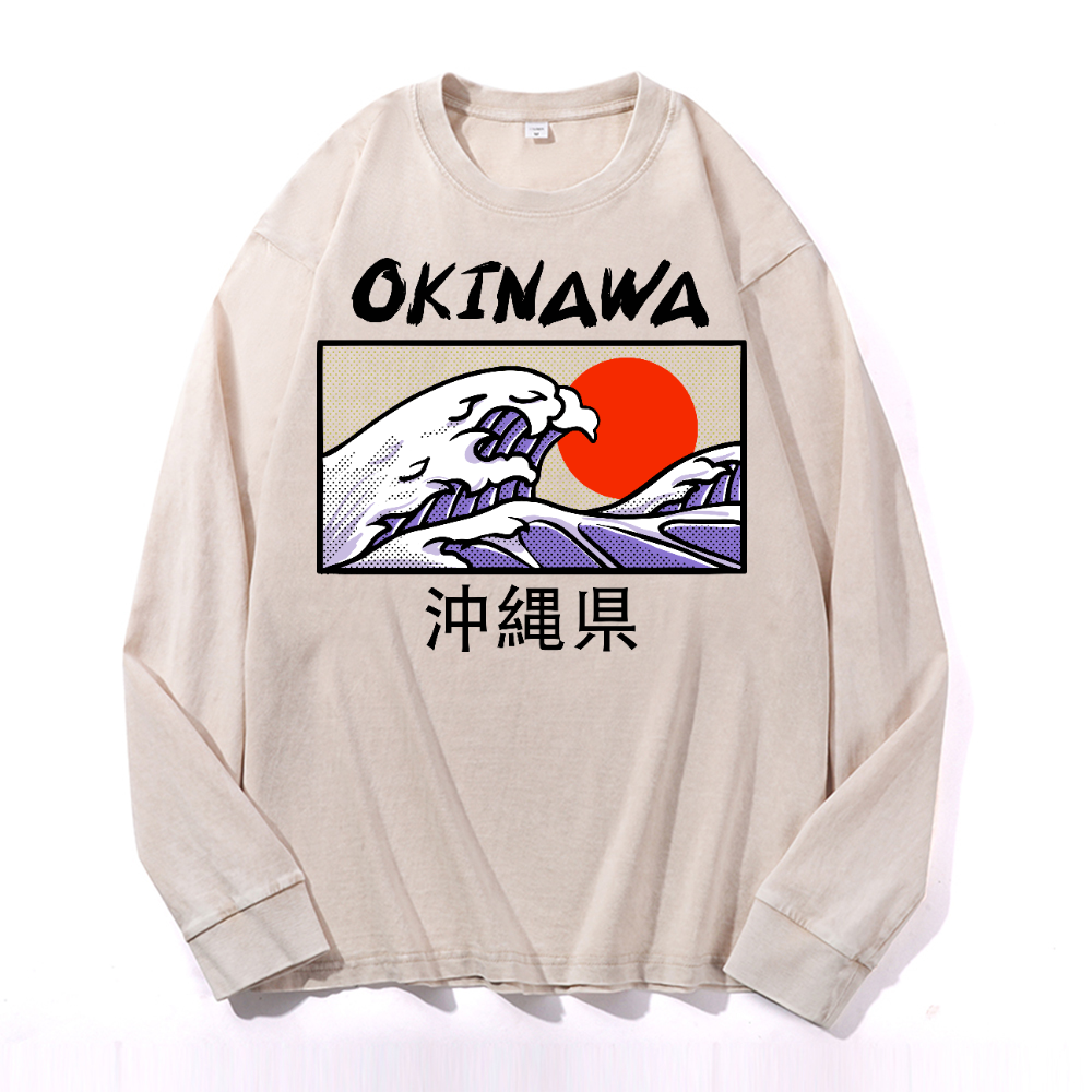 Okinawa Vintage Cotton Wash Crewneck Long-Sleeve T-Shirt