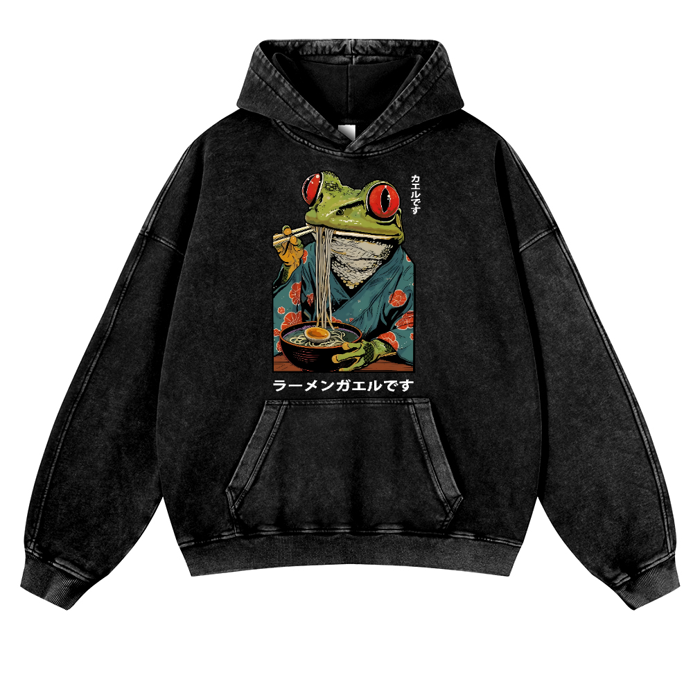 Frog Ramen Vintage Washed Thick Cotton Hoodie