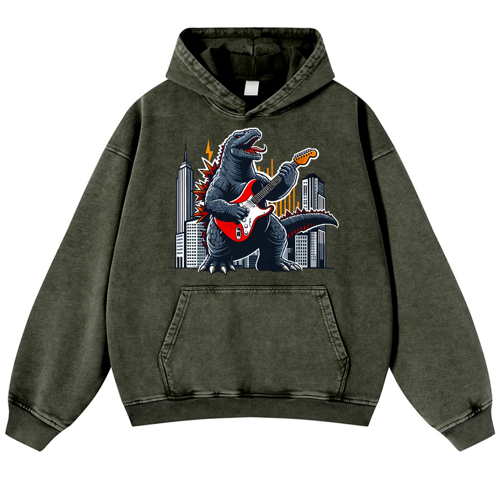Rock Kaiju Vintage Washed Thick Cotton Hoodie