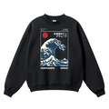Hokkaido Wave Ukiyoe Vintage Cotton Blend Crewneck Sweatshirt