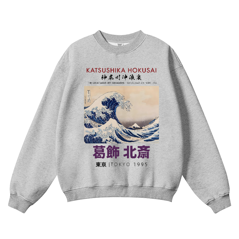 Katsushika Hokusai Vintage Cotton Blend Crewneck Sweatshirt
