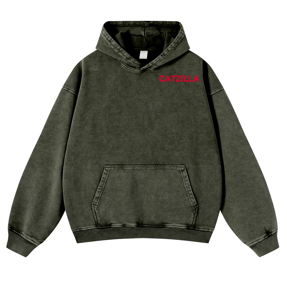 Cat Kaiju Catzilla Vintage Washed Cotton Back Art Hoodie