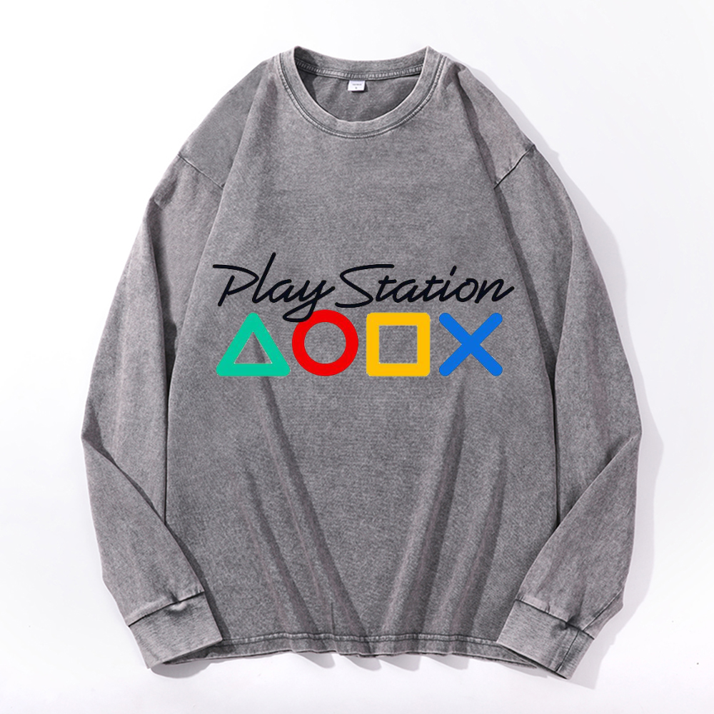 Vintage Cotton Wash Crewneck Long-Sleeve T-Shirt