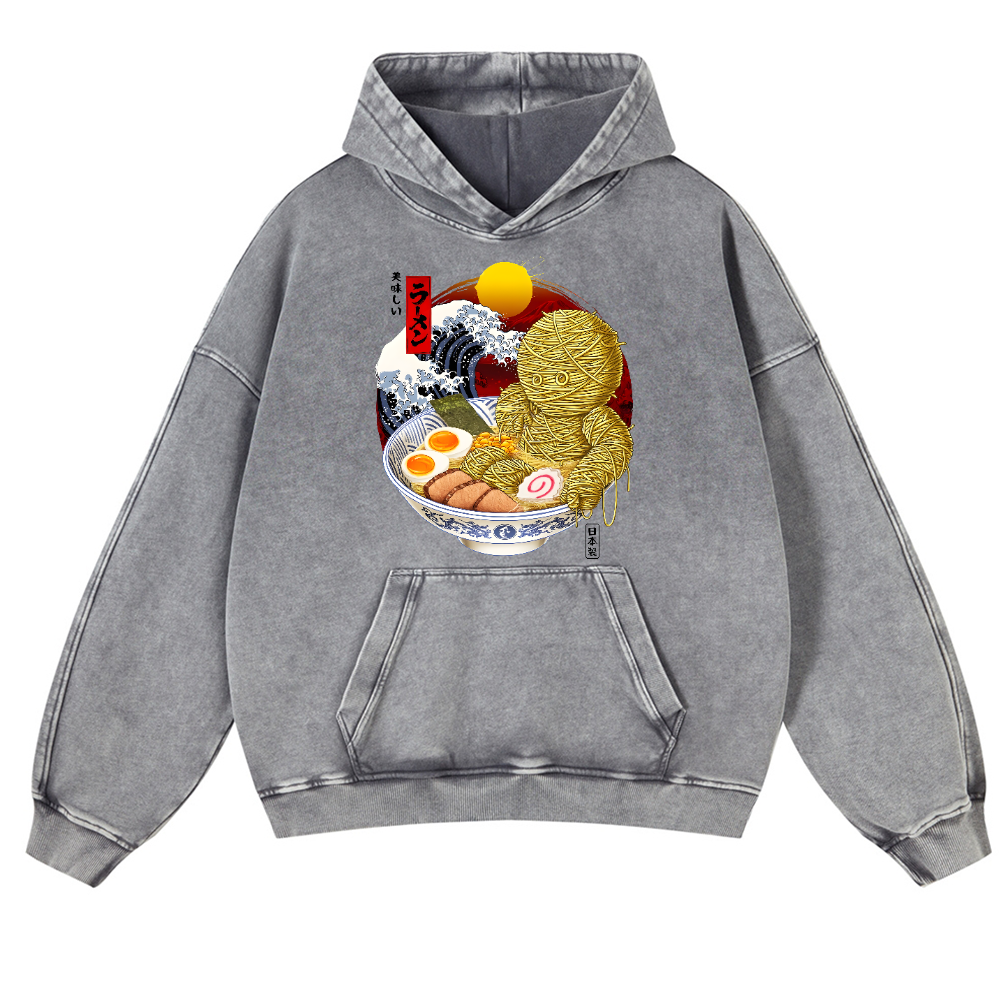 Ramen Mummy Vintage Washed Thick Cotton Hoodie