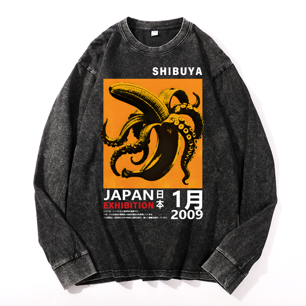 Shibuya Banana Octopus Vintage Cotton Wash Long-sleeve T-shirt